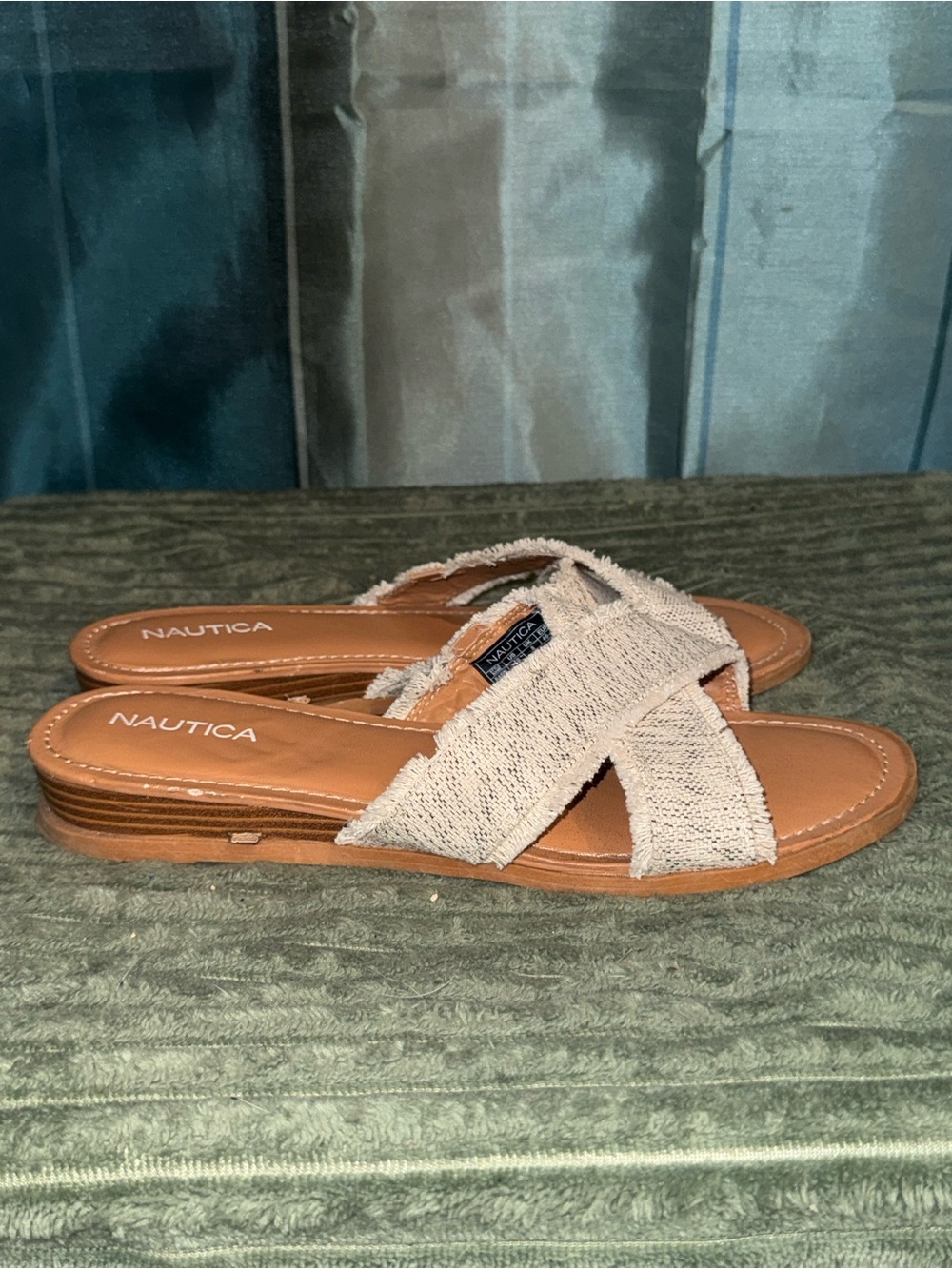 Nautica Women’s Tan Crisscross Slip-On Sandals